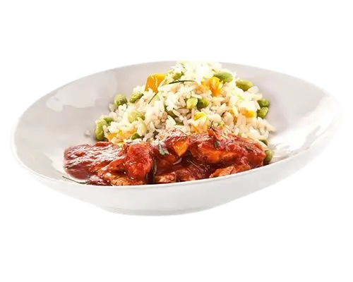 Hähnchen in Sauce mit Reis von Meiks Catering München